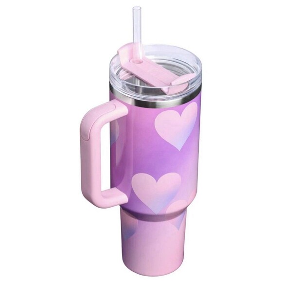 Stanley Valentine’s Day Powder Pink Heart 40oz H2.0 FlowState Quencher Tumbler - Picture 8 of 9